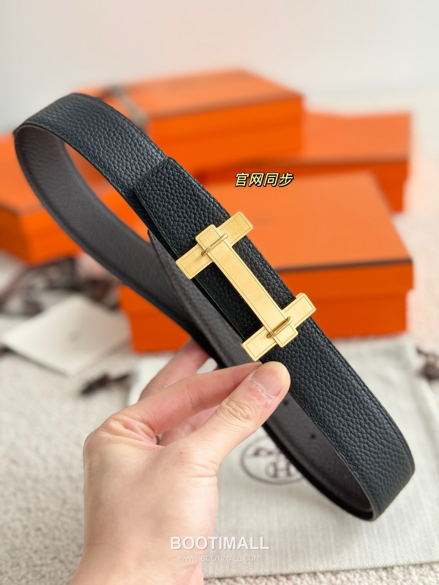 Hermès H Jumping Belt Buckle & Reversible Togo Leather 에르메스 H 점핑 버클 & 리버서블 토고 레더 스트랩 벨트 블랙 3.2cm 4