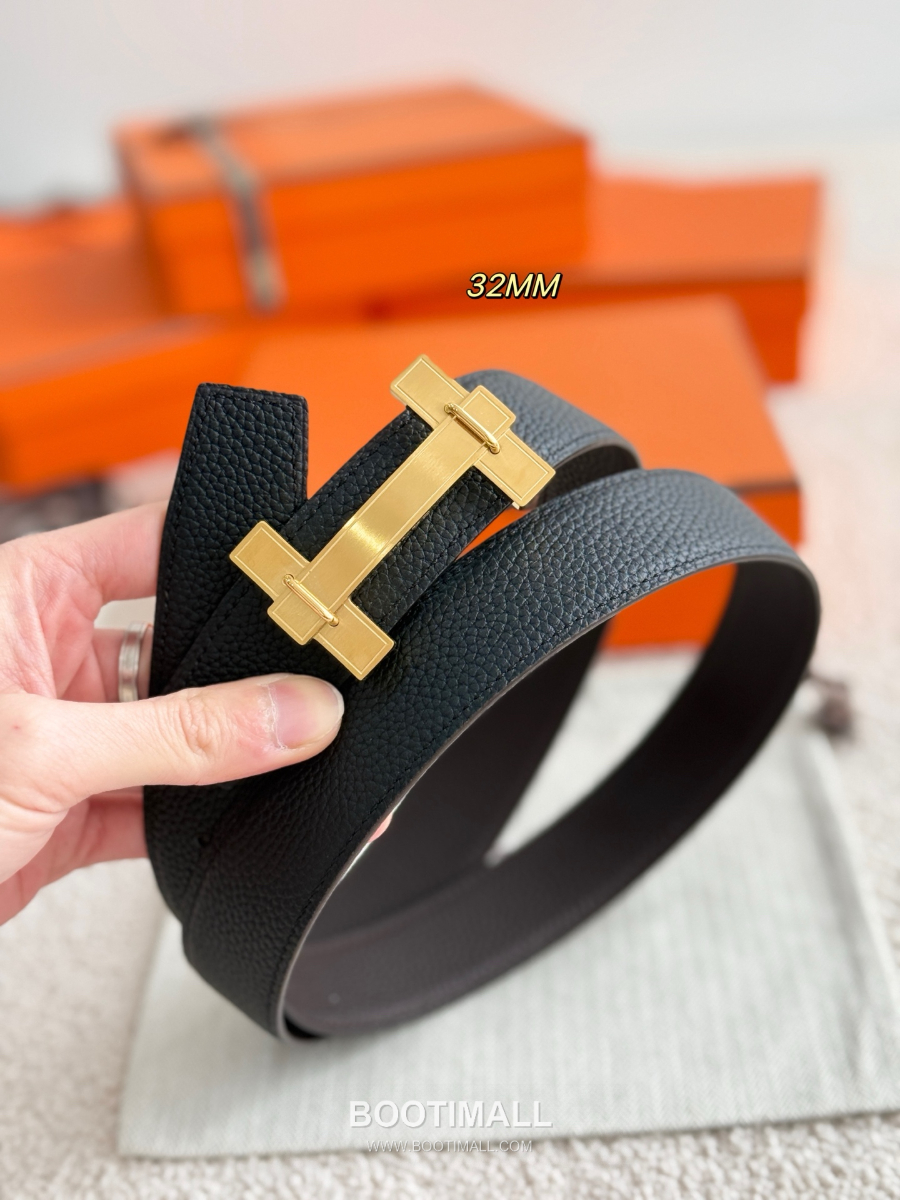 Hermès H Jumping Belt Buckle & Reversible Togo Leather 에르메스 H 점핑 버클 & 리버서블 토고 레더 스트랩 벨트 블랙 3.2cm 6