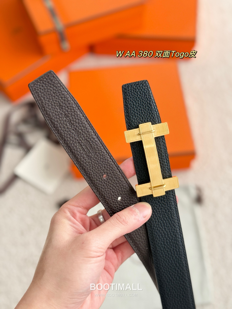 Hermès H Jumping Belt Buckle & Reversible Togo Leather 에르메스 H 점핑 버클 & 리버서블 토고 레더 스트랩 벨트 블랙 3.2cm 7