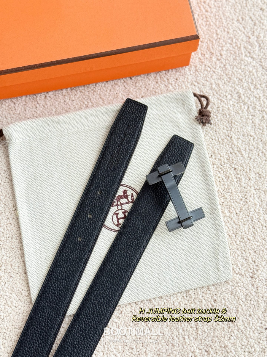 Hermès H Jumping Belt Buckle & Reversible Togo Leather 에르메스 H 점핑 버클 & 리버서블 토고 레더 스트랩 벨트 매트블랙 3.2cm 1