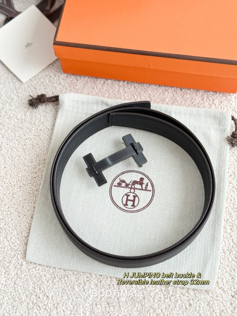 Hermès H Jumping Belt Buckle & Reversible Togo Leather 에르메스 H 점핑 버클 & 리버서블 토고 레더 스트랩 벨트 매트블랙 3.2cm 2
