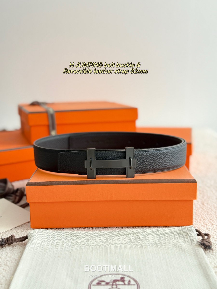Hermès H Jumping Belt Buckle & Reversible Togo Leather 에르메스 H 점핑 버클 & 리버서블 토고 레더 스트랩 벨트 매트블랙 3.2cm 3