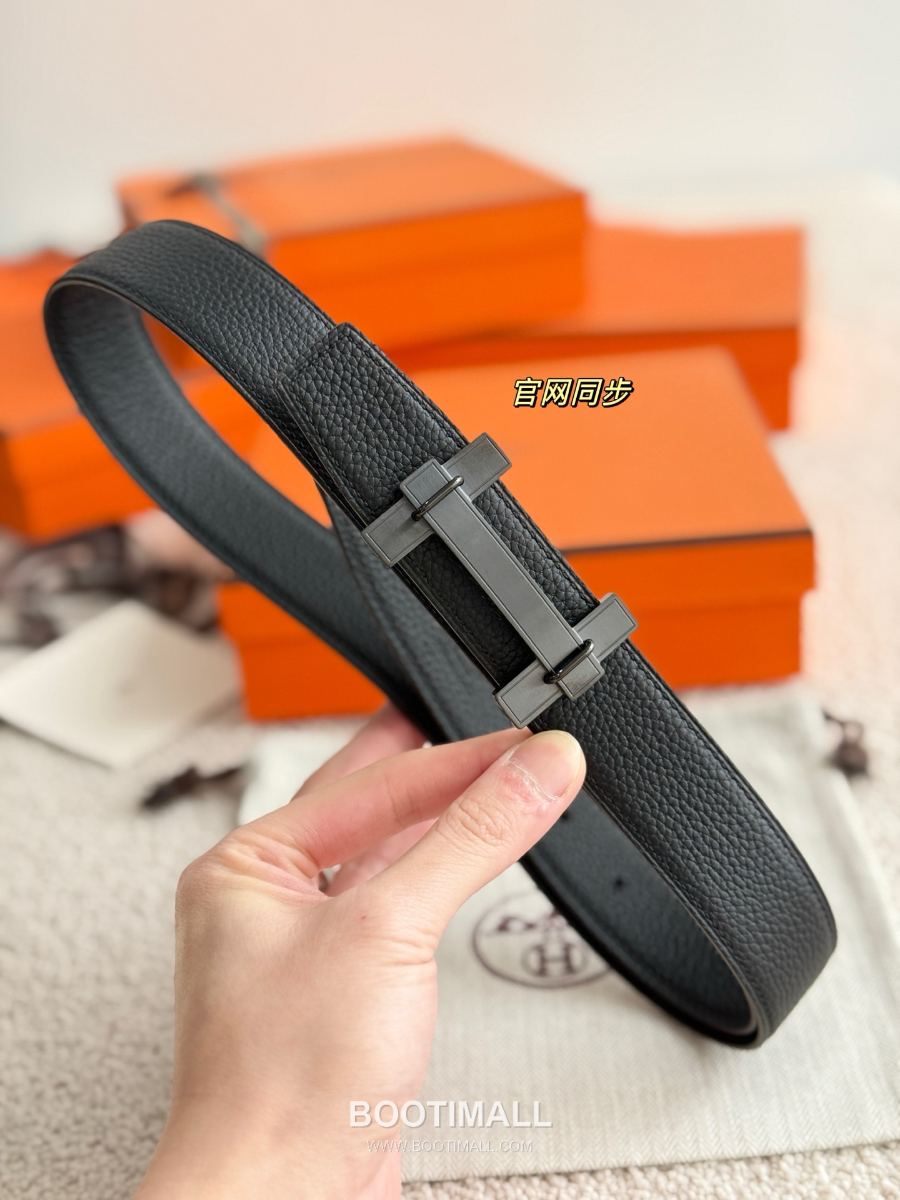 Hermès H Jumping Belt Buckle & Reversible Togo Leather 에르메스 H 점핑 버클 & 리버서블 토고 레더 스트랩 벨트 매트블랙 3.2cm 4