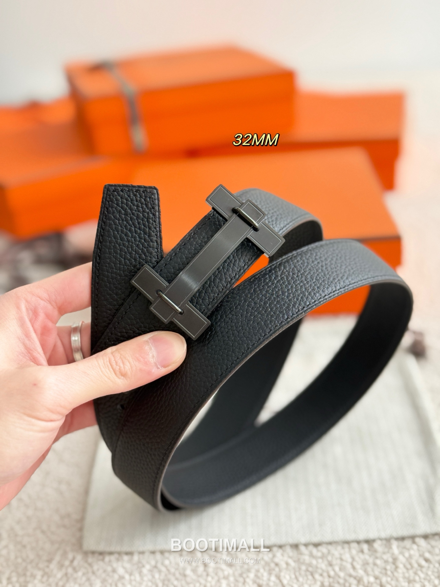 Hermès H Jumping Belt Buckle & Reversible Togo Leather 에르메스 H 점핑 버클 & 리버서블 토고 레더 스트랩 벨트 매트블랙 3.2cm 6