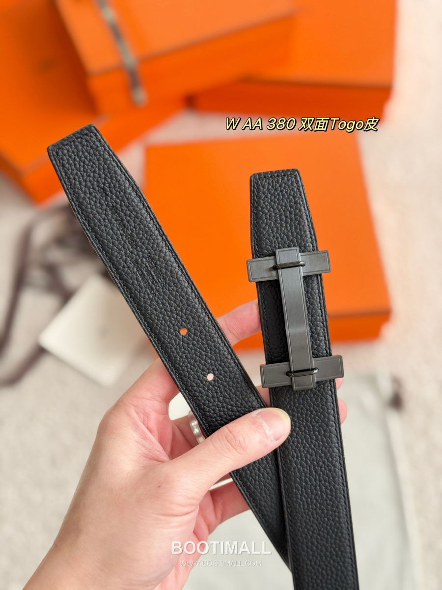 Hermès H Jumping Belt Buckle & Reversible Togo Leather 에르메스 H 점핑 버클 & 리버서블 토고 레더 스트랩 벨트 매트블랙 3.2cm 7