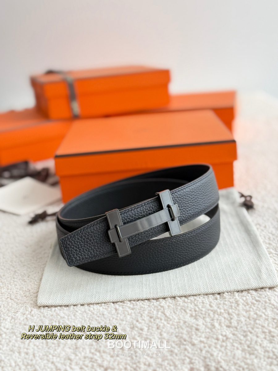 Hermès H Jumping Belt Buckle & Reversible Togo Leather 에르메스 H 점핑 버클 & 리버서블 토고 레더 스트랩 벨트 매트블랙 3.2cm 8