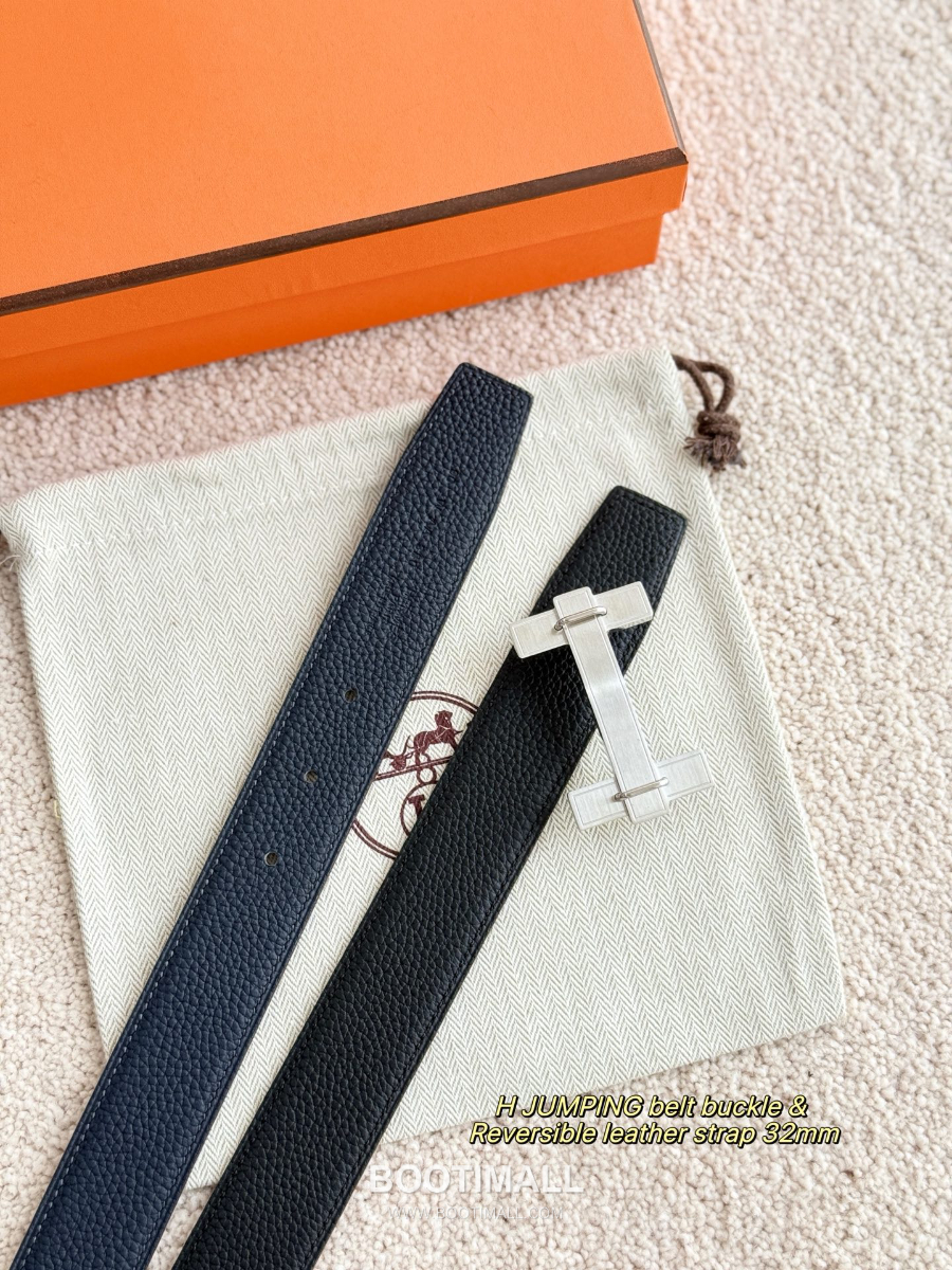 Hermès H Jumping Belt Buckle & Reversible Togo Leather 에르메스 H 점핑 버클 & 리버서블 토고 레더 스트랩 벨트 매트실버 3.2cm 1