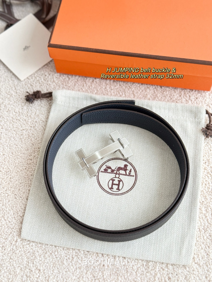 Hermès H Jumping Belt Buckle & Reversible Togo Leather 에르메스 H 점핑 버클 & 리버서블 토고 레더 스트랩 벨트 매트실버 3.2cm 2