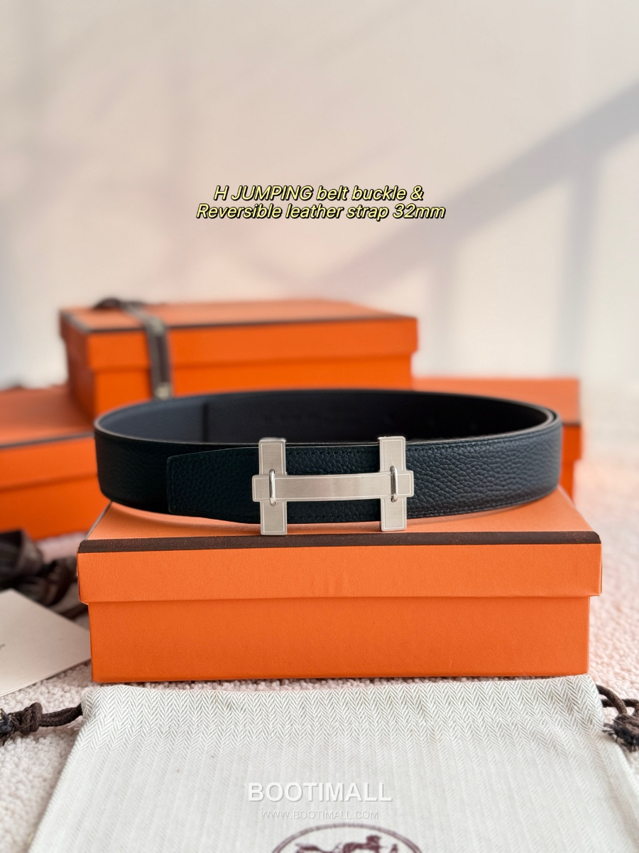 Hermès H Jumping Belt Buckle & Reversible Togo Leather 에르메스 H 점핑 버클 & 리버서블 토고 레더 스트랩 벨트 매트실버 3.2cm 3