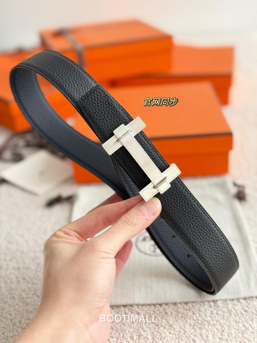 Hermès H Jumping Belt Buckle & Reversible Togo Leather 에르메스 H 점핑 버클 & 리버서블 토고 레더 스트랩 벨트 매트실버 3.2cm 4