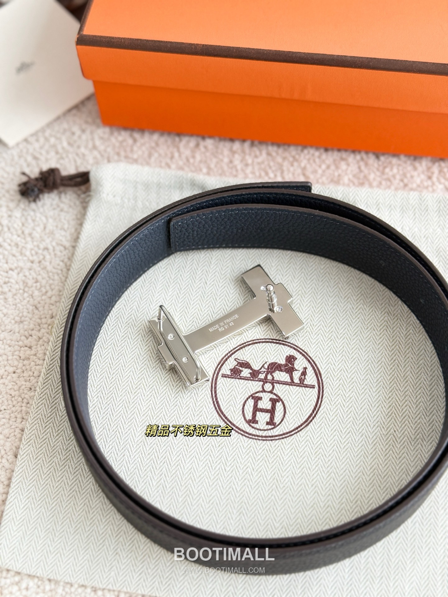 Hermès H Jumping Belt Buckle & Reversible Togo Leather 에르메스 H 점핑 버클 & 리버서블 토고 레더 스트랩 벨트 매트실버 3.2cm 5
