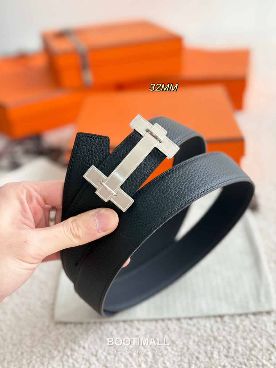 Hermès H Jumping Belt Buckle & Reversible Togo Leather 에르메스 H 점핑 버클 & 리버서블 토고 레더 스트랩 벨트 매트실버 3.2cm 6