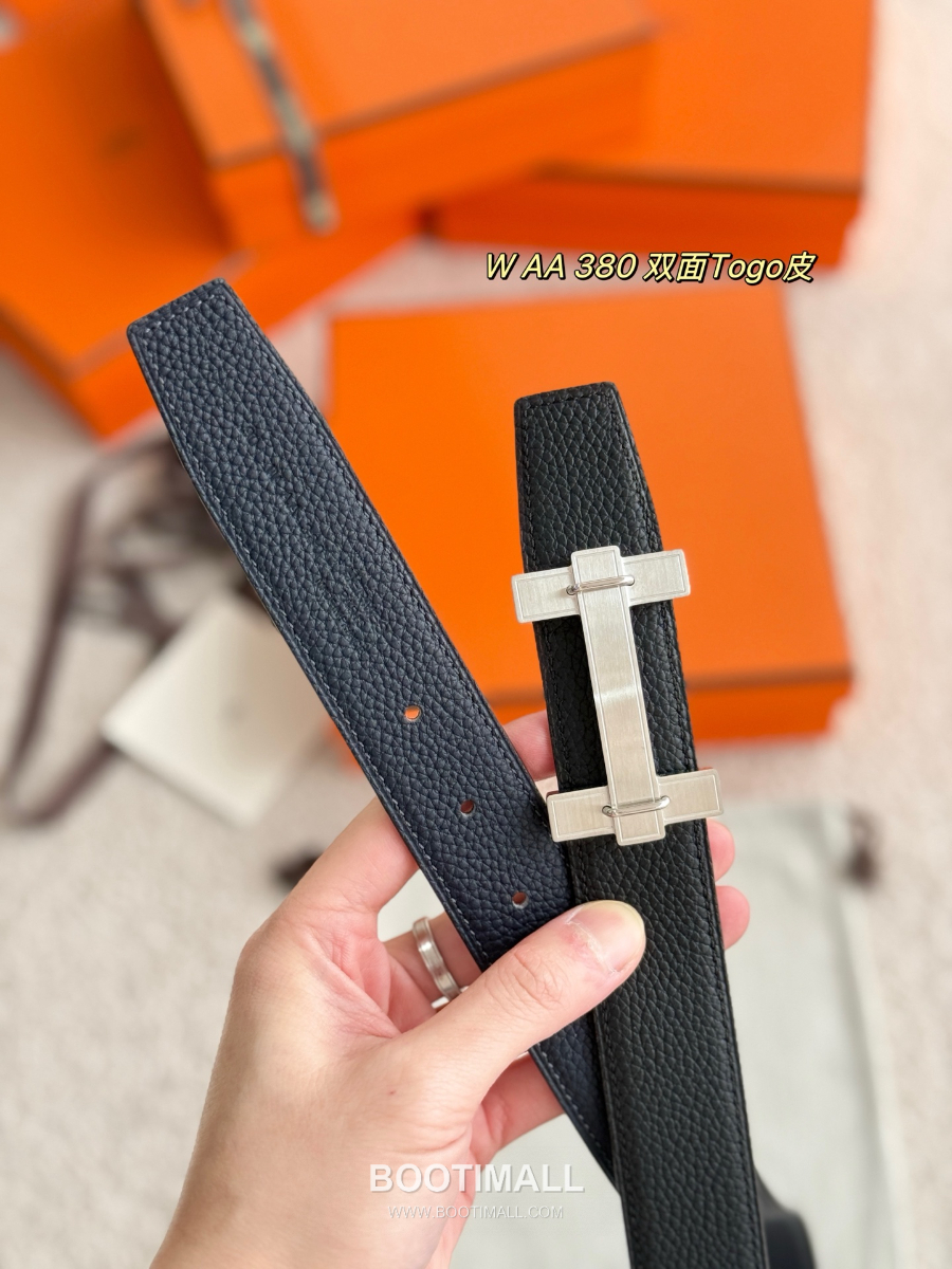 Hermès H Jumping Belt Buckle & Reversible Togo Leather 에르메스 H 점핑 버클 & 리버서블 토고 레더 스트랩 벨트 매트실버 3.2cm 7