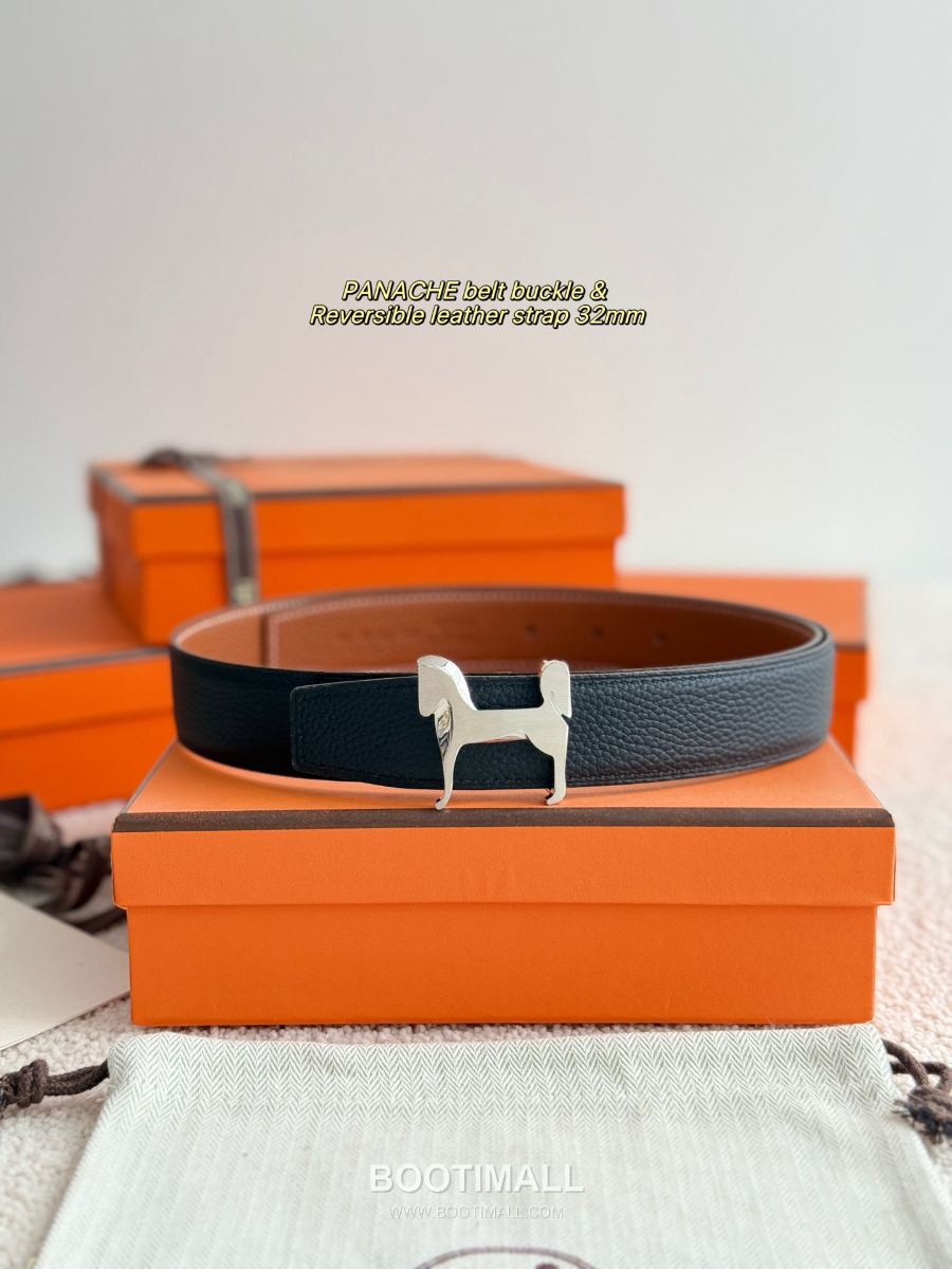 Hermès Panache Belt Buckle & Reversible Togo Leather에르메스 파나슈 버클 & 리버서블 토고 레더 스트랩 벨트 블랙/브라운 3.2cm 2