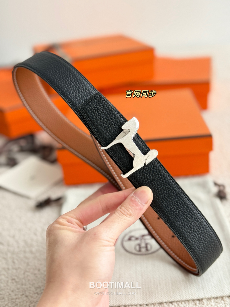 Hermès Panache Belt Buckle & Reversible Togo Leather에르메스 파나슈 버클 & 리버서블 토고 레더 스트랩 벨트 블랙/브라운 3.2cm 3
