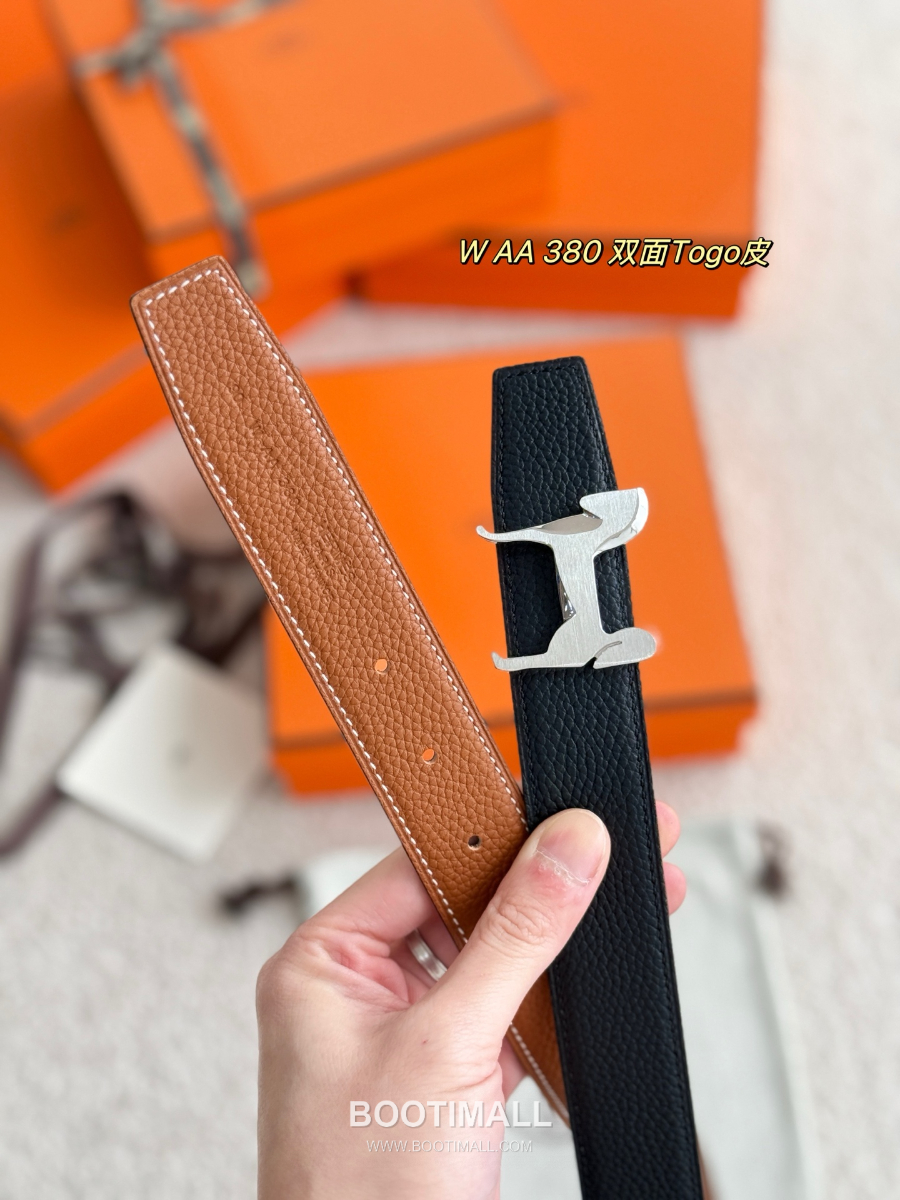 Hermès Panache Belt Buckle & Reversible Togo Leather에르메스 파나슈 버클 & 리버서블 토고 레더 스트랩 벨트 블랙/브라운 3.2cm 6