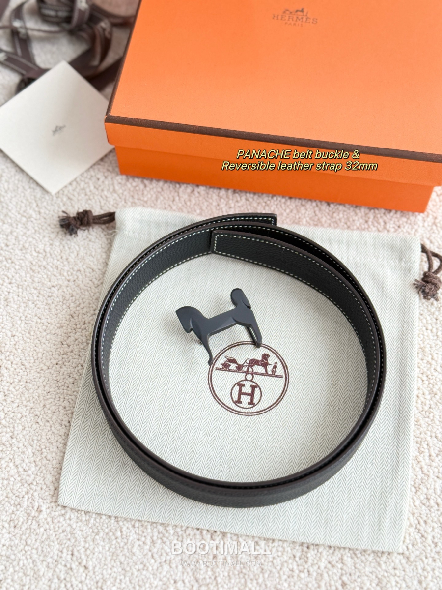 Hermès Panache Belt Buckle & Reversible Togo Leather에르메스 파나슈 버클 & 리버서블 토고 레더 스트랩 벨트 블랙 매트블랙버클  3.2cm 1