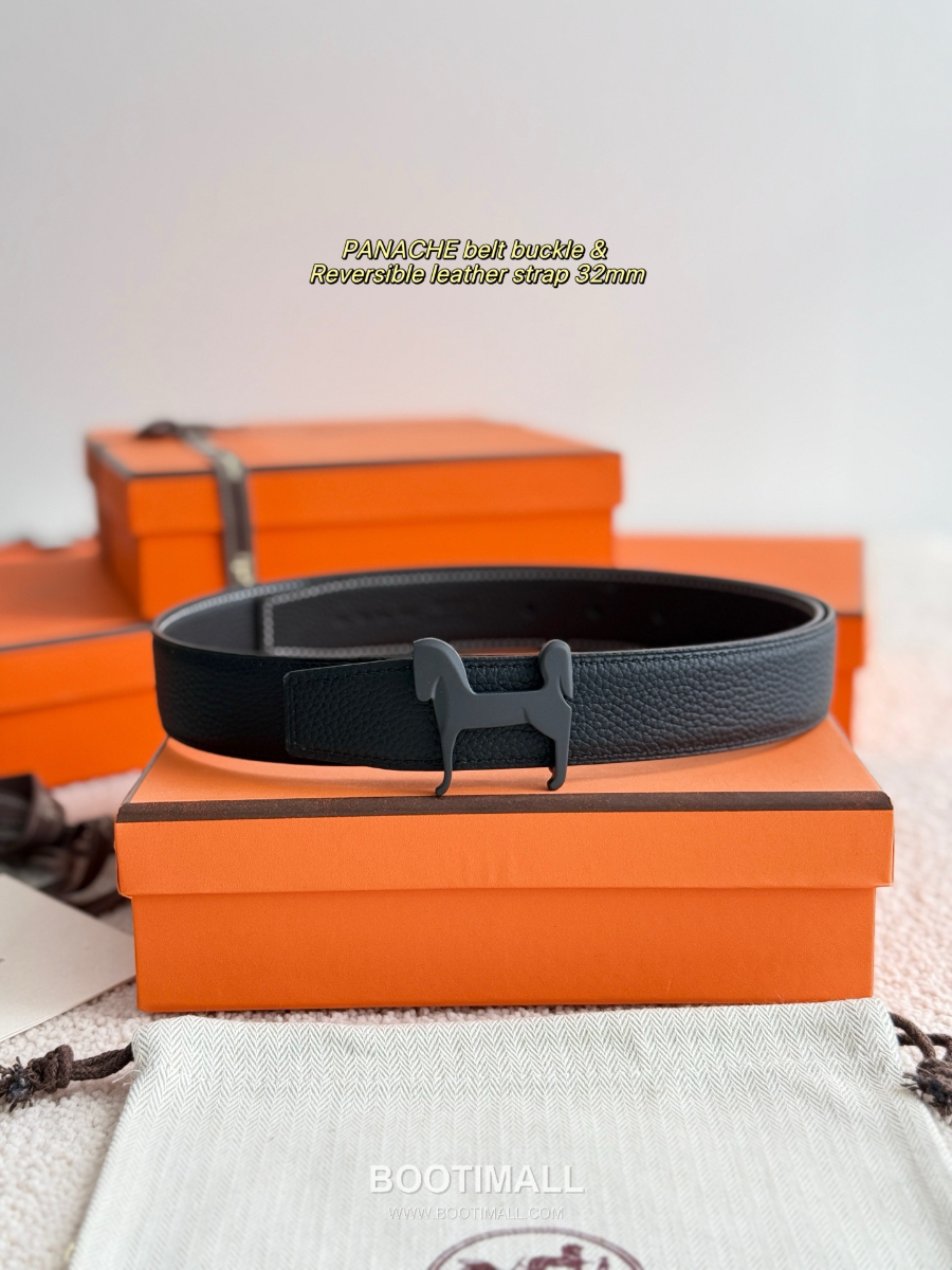Hermès Panache Belt Buckle & Reversible Togo Leather에르메스 파나슈 버클 & 리버서블 토고 레더 스트랩 벨트 블랙 매트블랙버클  3.2cm 2