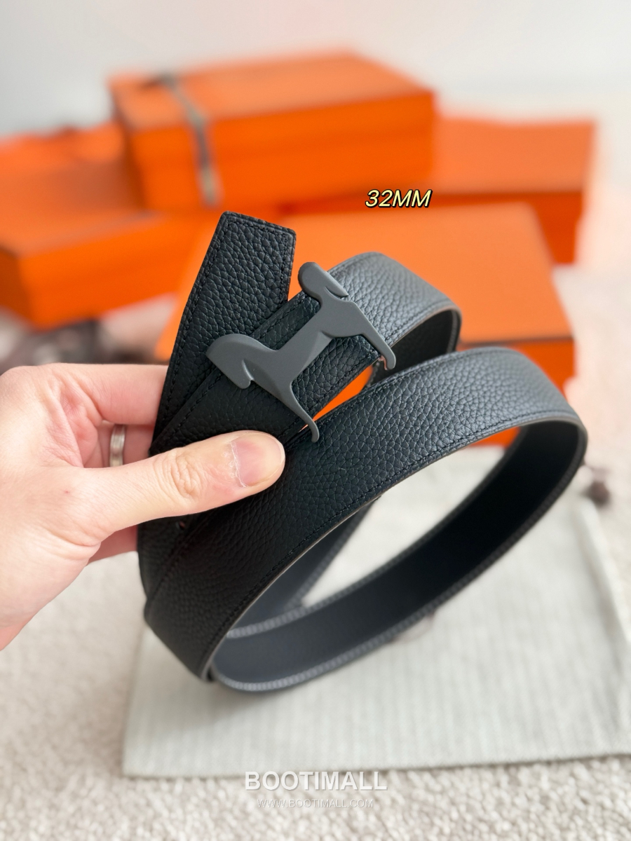 Hermès Panache Belt Buckle & Reversible Togo Leather에르메스 파나슈 버클 & 리버서블 토고 레더 스트랩 벨트 블랙 매트블랙버클  3.2cm 5