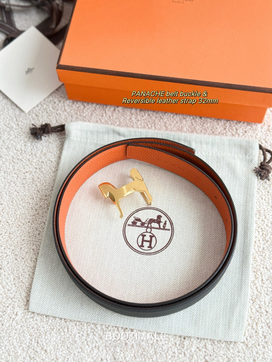 Hermès Panache Belt Buckle & Reversible Togo Leather에르메스 파나슈 버클 & 리버서블 토고 레더 스트랩 벨트 블랙/오렌지  3.2cm 1