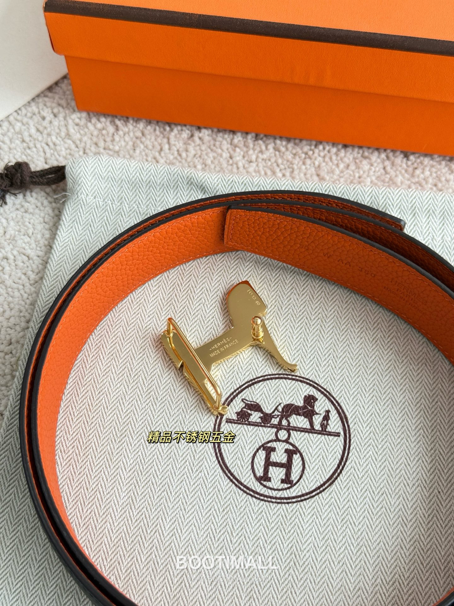 Hermès Panache Belt Buckle & Reversible Togo Leather에르메스 파나슈 버클 & 리버서블 토고 레더 스트랩 벨트 블랙/오렌지  3.2cm 4