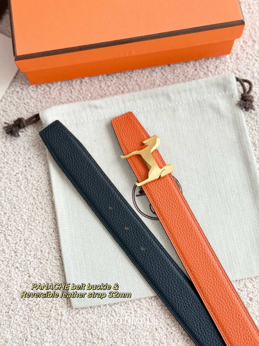 Hermès Panache Belt Buckle & Reversible Togo Leather에르메스 파나슈 버클 & 리버서블 토고 레더 스트랩 벨트 블랙/오렌지  3.2cm 8