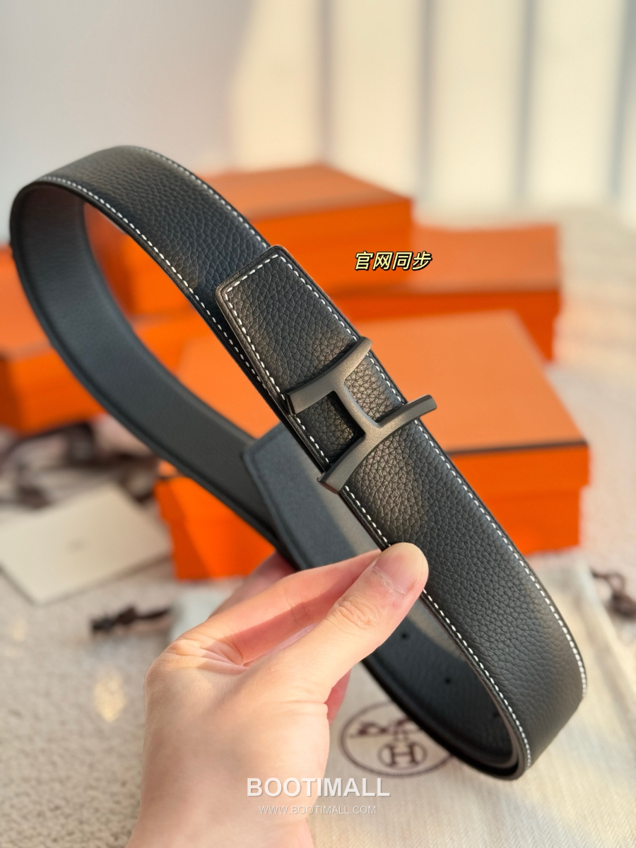 Hermès Script Belt Buckle & Reversible Togo Leather Strap 에르메스 스크립트 버클 & 리버서블 토고 레더 스트랩 벨트 블랙 3.8cm 2