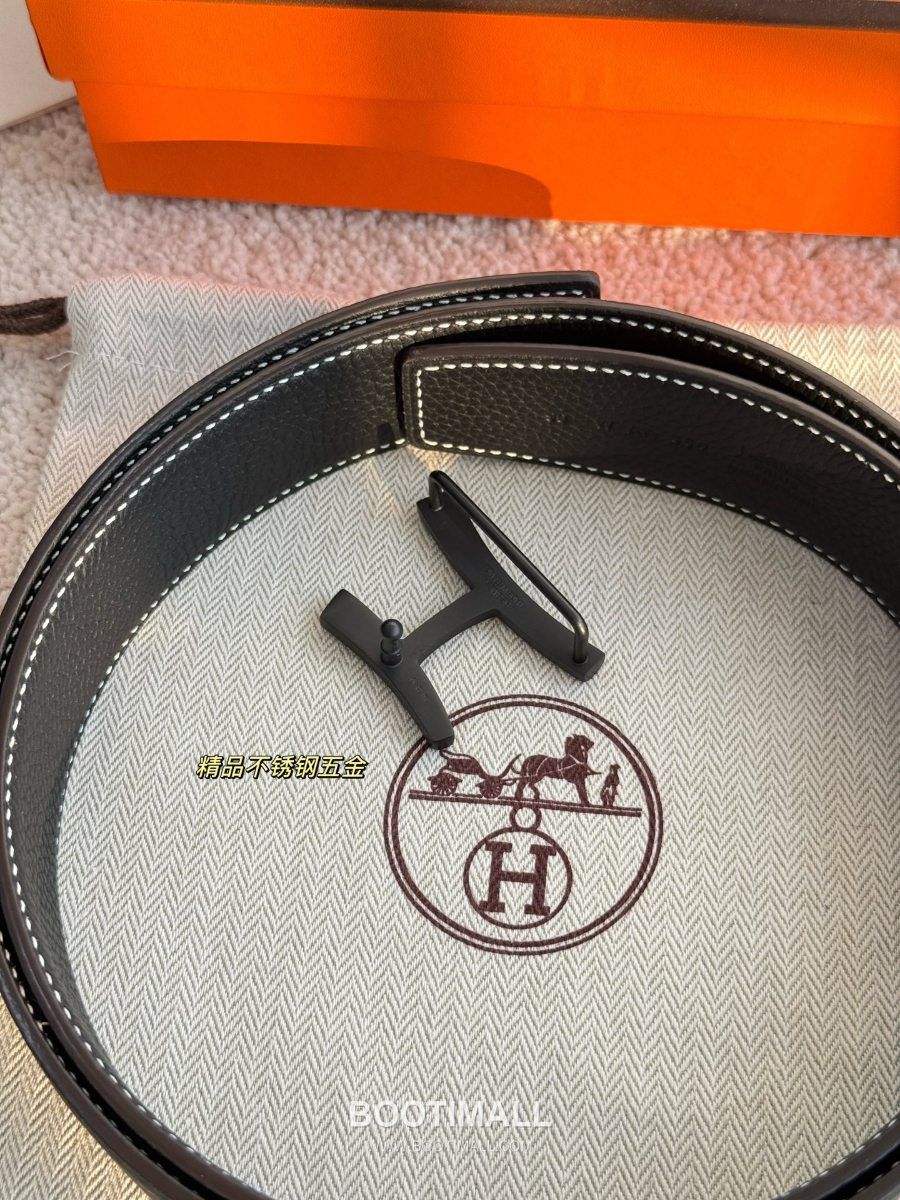 Hermès Script Belt Buckle & Reversible Togo Leather Strap 에르메스 스크립트 버클 & 리버서블 토고 레더 스트랩 벨트 블랙 3.8cm 3