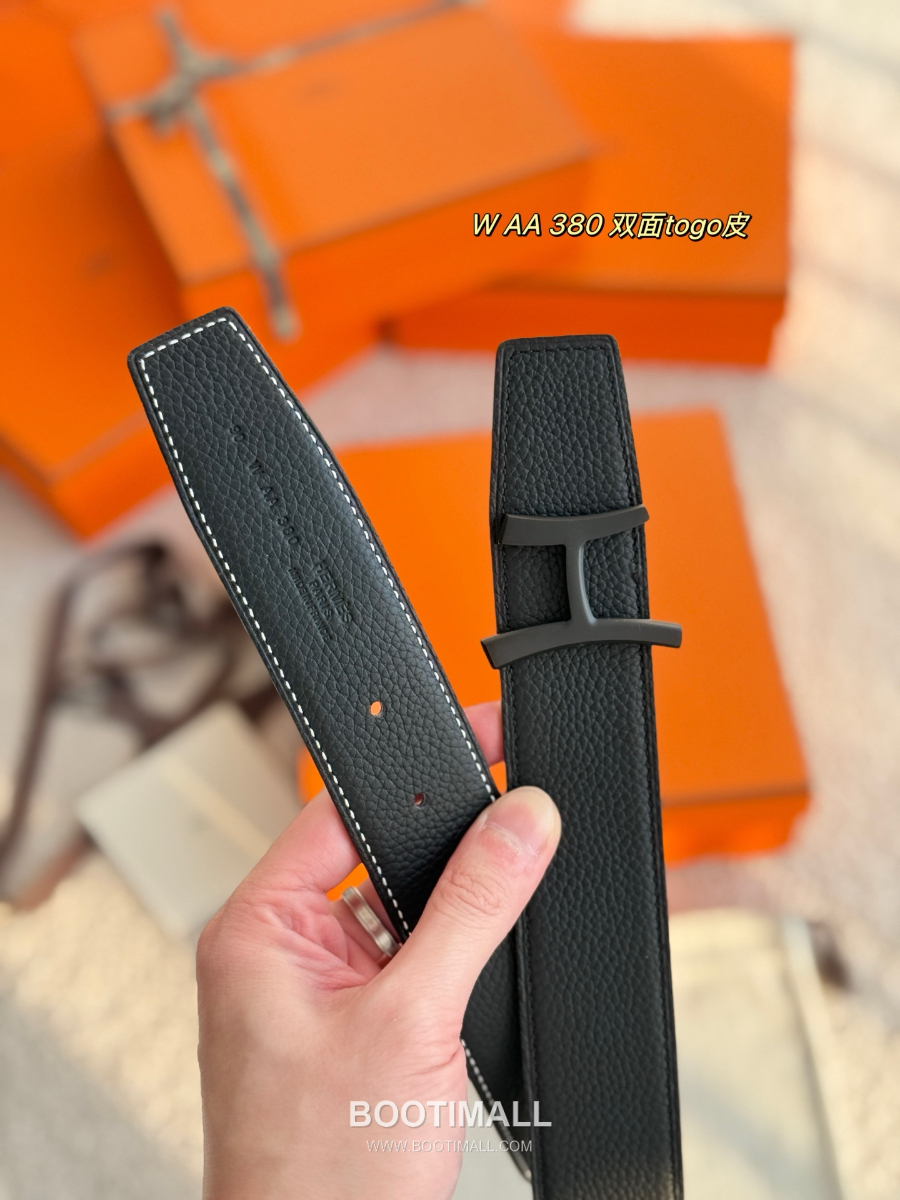 Hermès Script Belt Buckle & Reversible Togo Leather Strap 에르메스 스크립트 버클 & 리버서블 토고 레더 스트랩 벨트 블랙 3.8cm 4