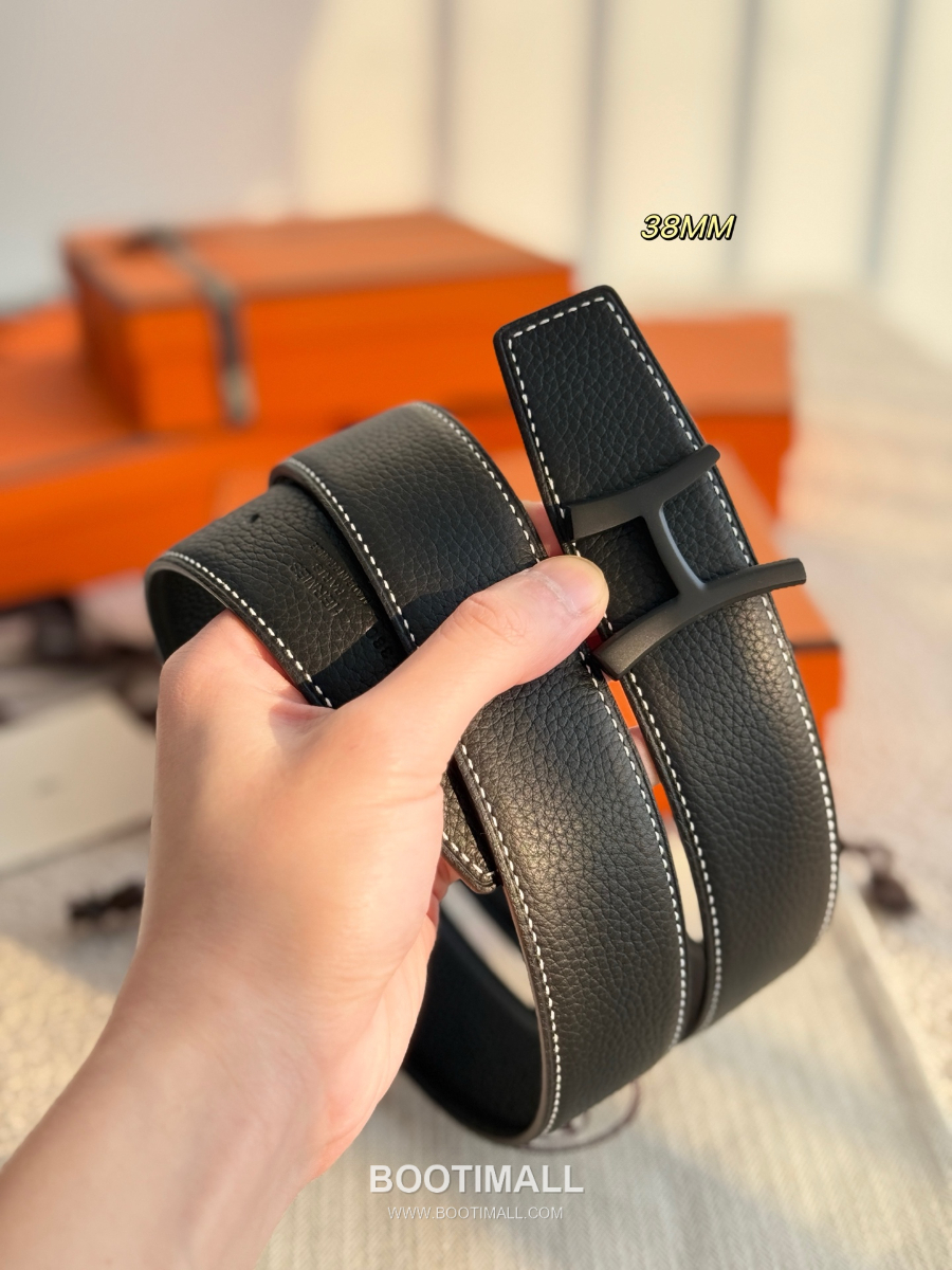 Hermès Script Belt Buckle & Reversible Togo Leather Strap 에르메스 스크립트 버클 & 리버서블 토고 레더 스트랩 벨트 블랙 3.8cm 5