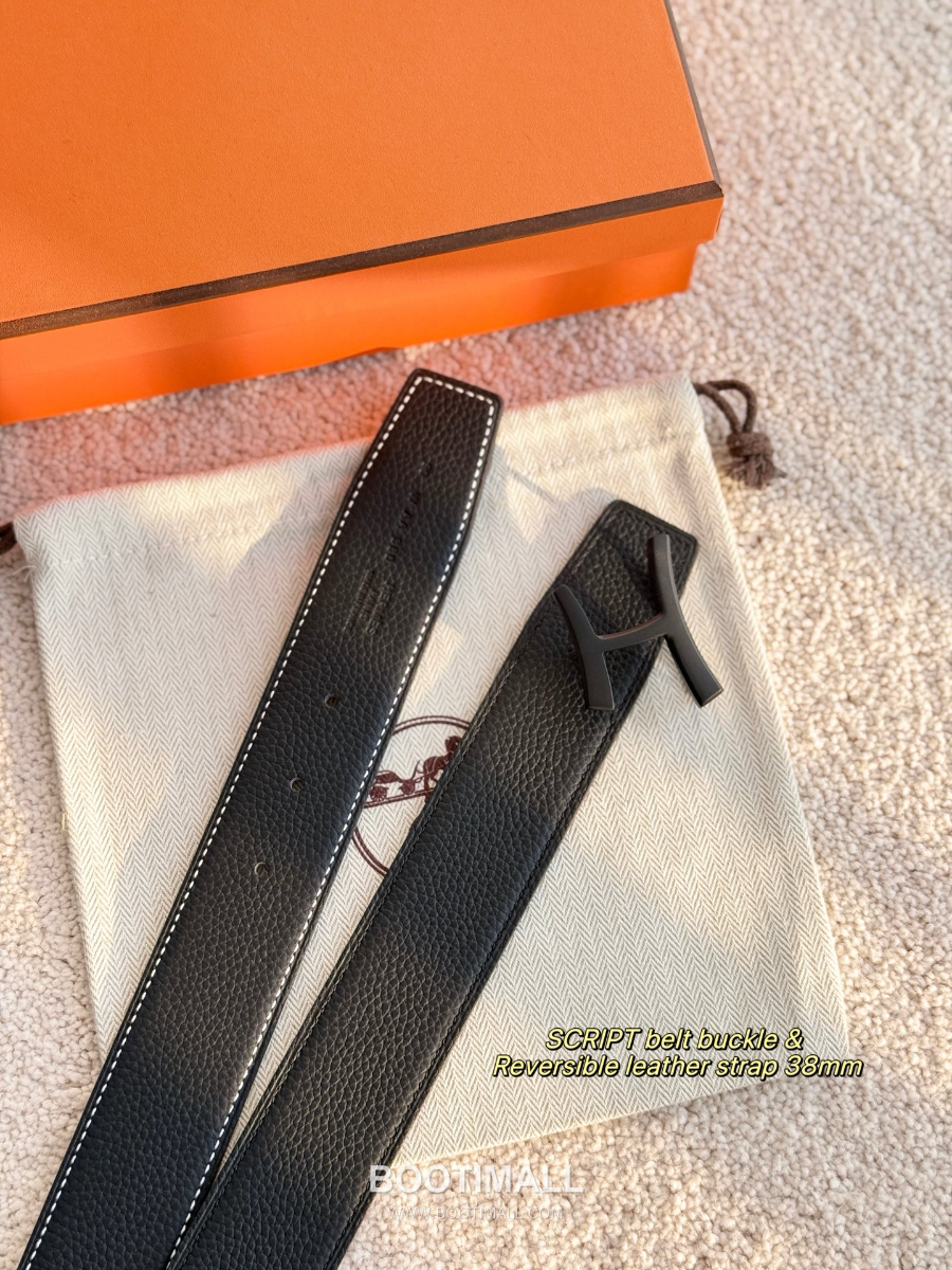 Hermès Script Belt Buckle & Reversible Togo Leather Strap 에르메스 스크립트 버클 & 리버서블 토고 레더 스트랩 벨트 블랙 3.8cm 7