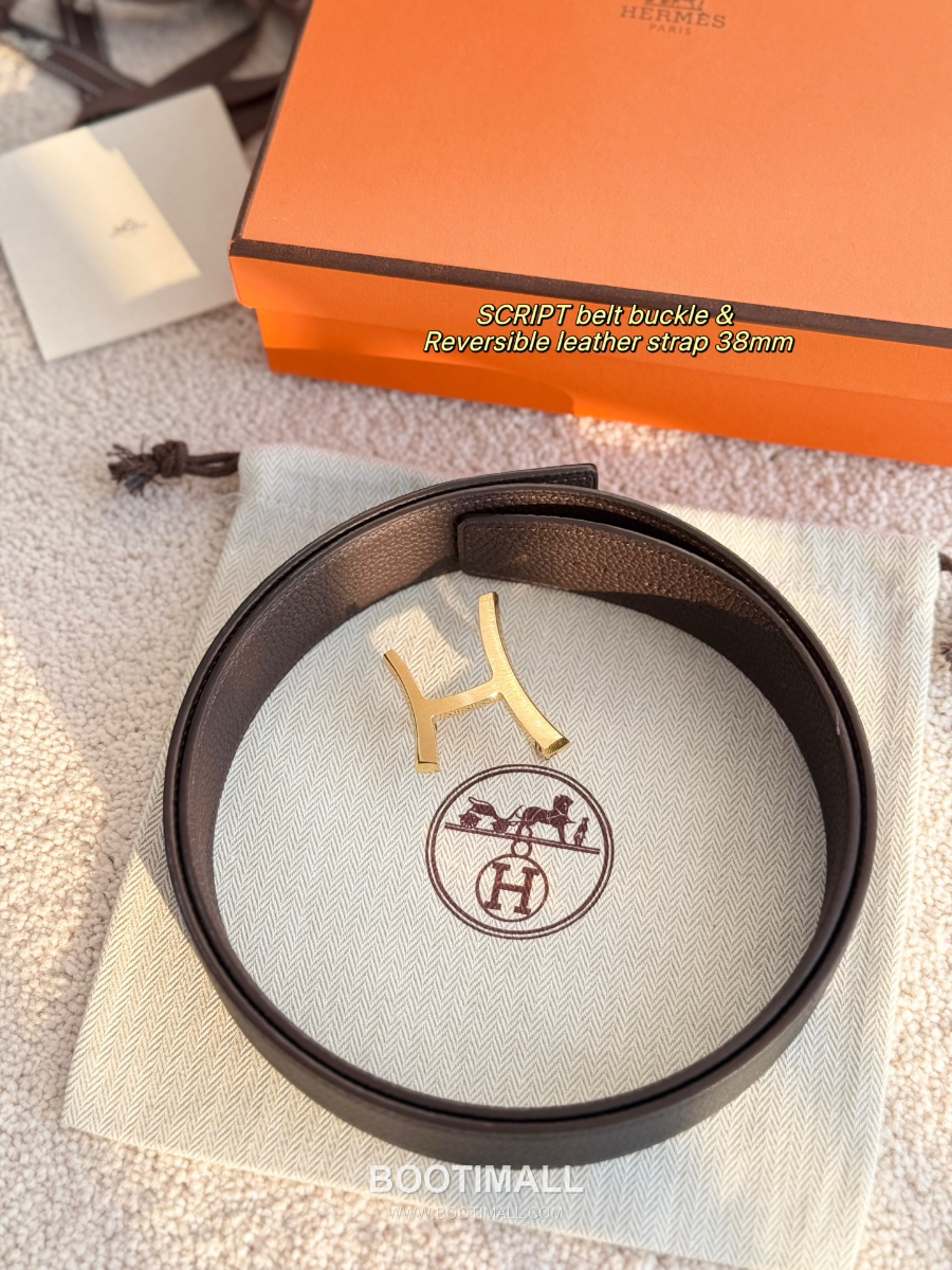 Hermès Script Belt Buckle & Reversible Togo Leather Strap 에르메스 스크립트 버클 & 리버서블 토고 레더 스트랩 벨트 커피브라운/블랙 3.8cm 1