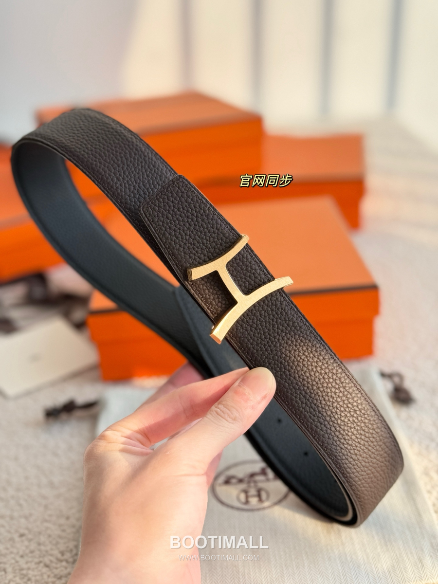 Hermès Script Belt Buckle & Reversible Togo Leather Strap 에르메스 스크립트 버클 & 리버서블 토고 레더 스트랩 벨트 커피브라운/블랙 3.8cm 4