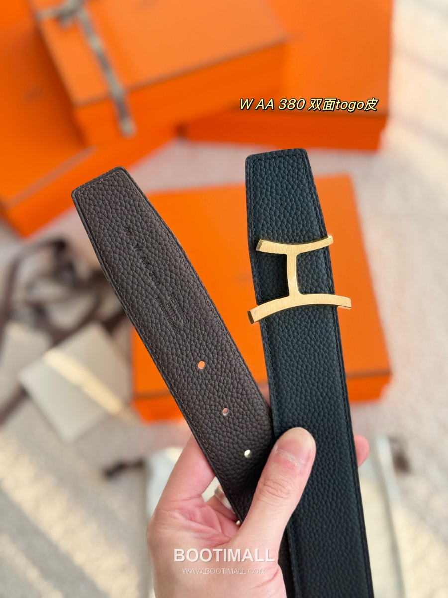 Hermès Script Belt Buckle & Reversible Togo Leather Strap 에르메스 스크립트 버클 & 리버서블 토고 레더 스트랩 벨트 커피브라운/블랙 3.8cm 6