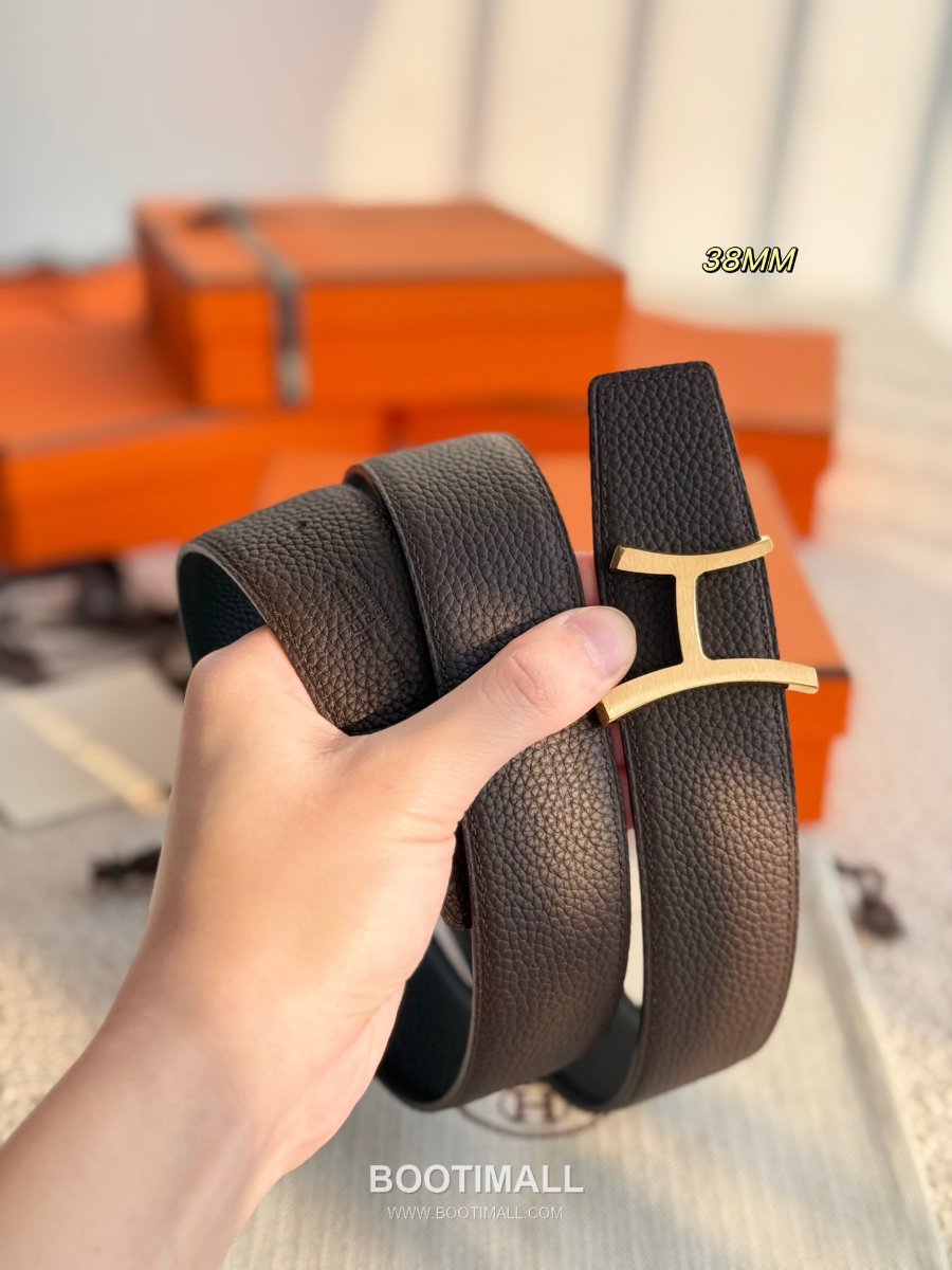 Hermès Script Belt Buckle & Reversible Togo Leather Strap 에르메스 스크립트 버클 & 리버서블 토고 레더 스트랩 벨트 커피브라운/블랙 3.8cm 7