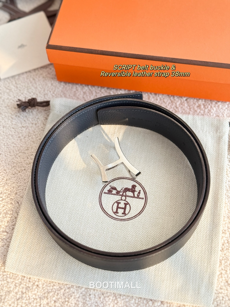 Hermès Script Belt Buckle & Reversible Togo Leather Strap 에르메스 스크립트 버클 & 리버서블 토고 레더 스트랩 벨트 블랙 3.8cm 1