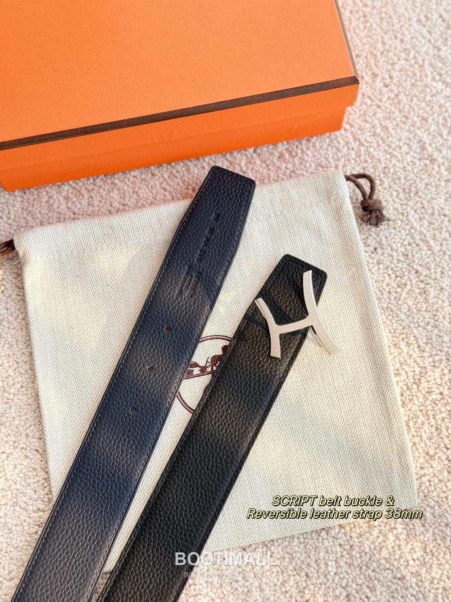 Hermès Script Belt Buckle & Reversible Togo Leather Strap 에르메스 스크립트 버클 & 리버서블 토고 레더 스트랩 벨트 블랙 3.8cm 2