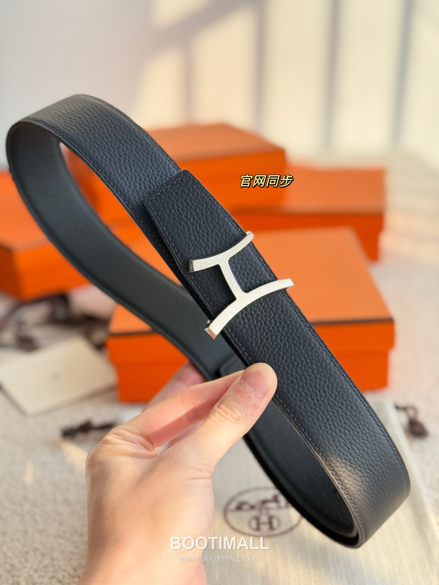 Hermès Script Belt Buckle & Reversible Togo Leather Strap 에르메스 스크립트 버클 & 리버서블 토고 레더 스트랩 벨트 블랙 3.8cm 4