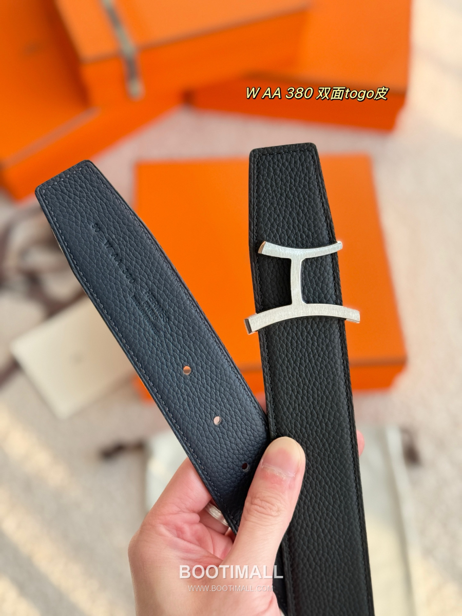 Hermès Script Belt Buckle & Reversible Togo Leather Strap 에르메스 스크립트 버클 & 리버서블 토고 레더 스트랩 벨트 블랙 3.8cm 6
