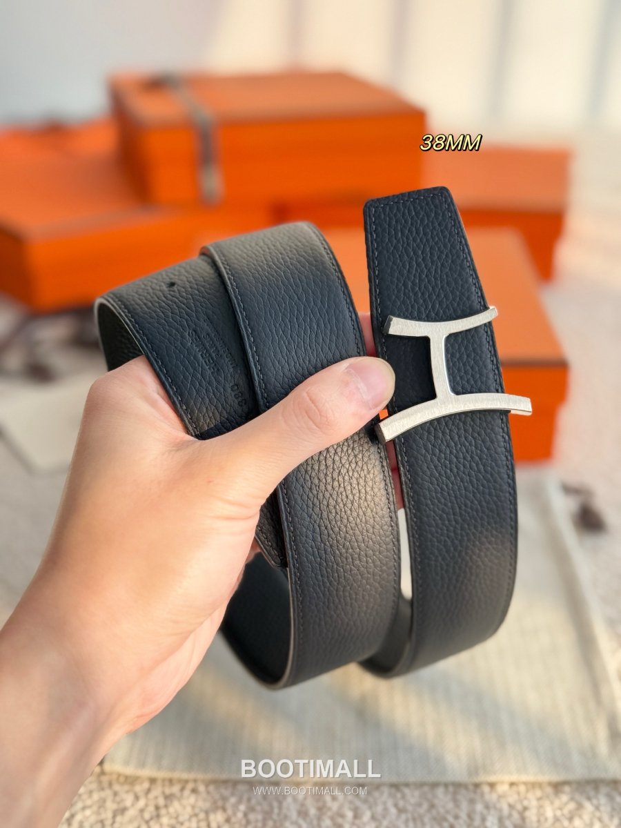 Hermès Script Belt Buckle & Reversible Togo Leather Strap 에르메스 스크립트 버클 & 리버서블 토고 레더 스트랩 벨트 블랙 3.8cm 7