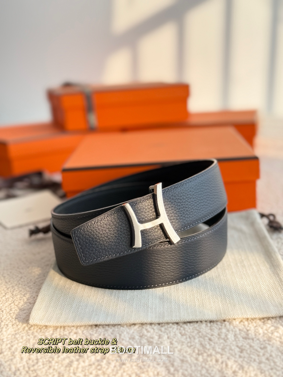 Hermès Script Belt Buckle & Reversible Togo Leather Strap 에르메스 스크립트 버클 & 리버서블 토고 레더 스트랩 벨트 블랙 3.8cm 8