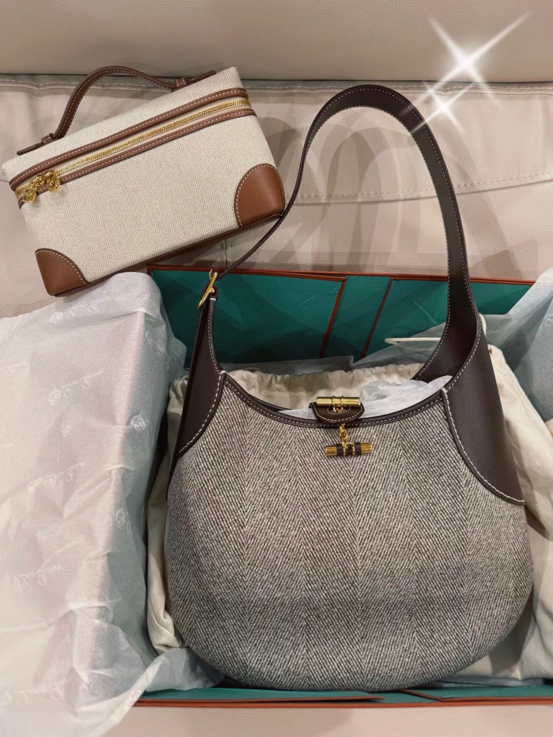 Loro piana 로로피아나 로로 피아나 Bobbin 양모 배색 숄더백 1