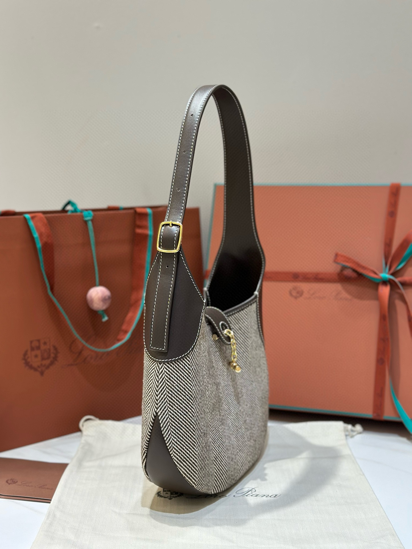 Loro piana 로로피아나 로로 피아나 Bobbin 양모 배색 숄더백 6