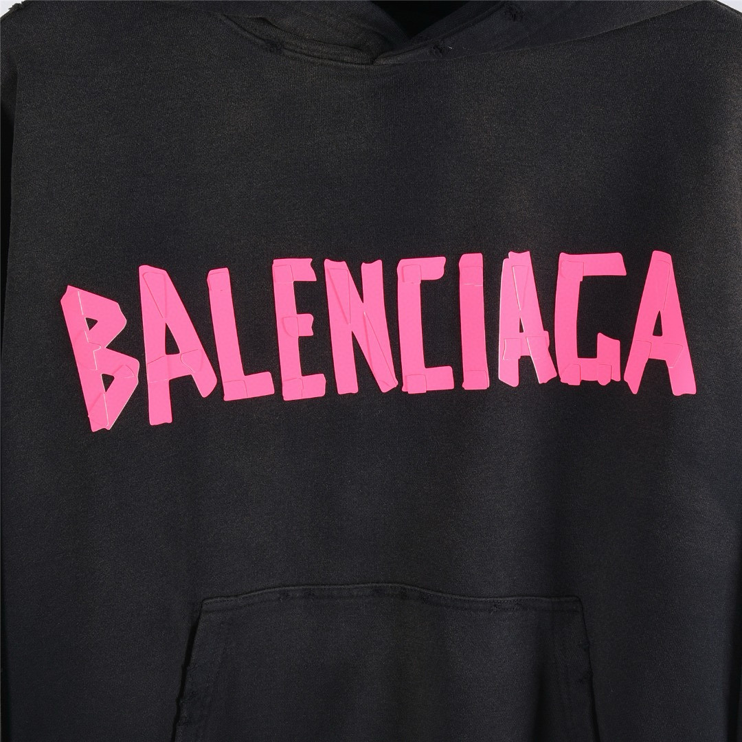 Balenciaga 발렌시아가 25FW 입체 고무 나염 워싱 디스트로이드 후드 티셔츠 14