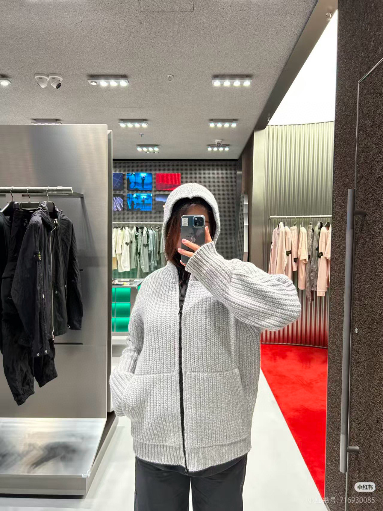 Stone Island 스톤 아일랜드 실버 그레이 후드 니트 집업 가디건 5