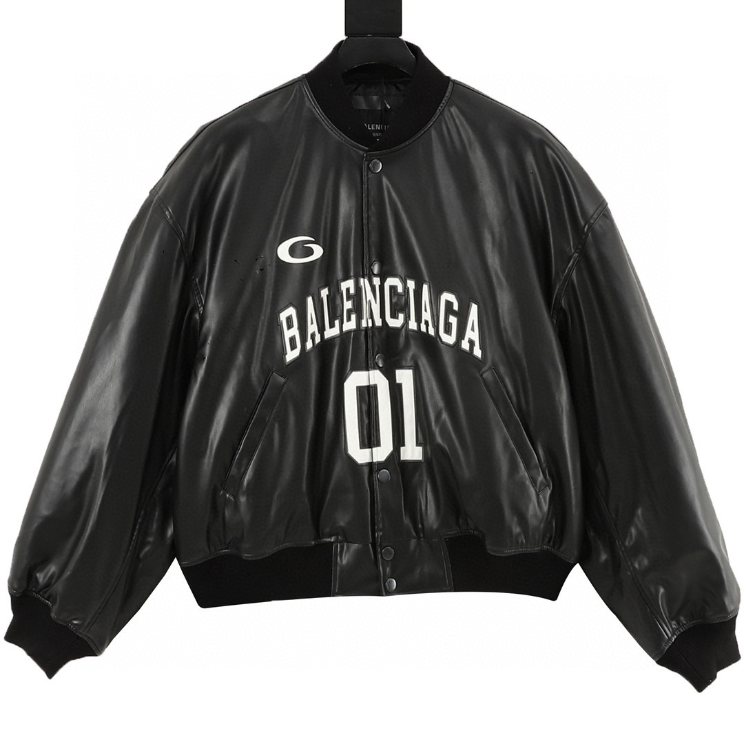 Balenciaga 발렌시아가 로고 자수 농구 레더 플라이트 점퍼 5