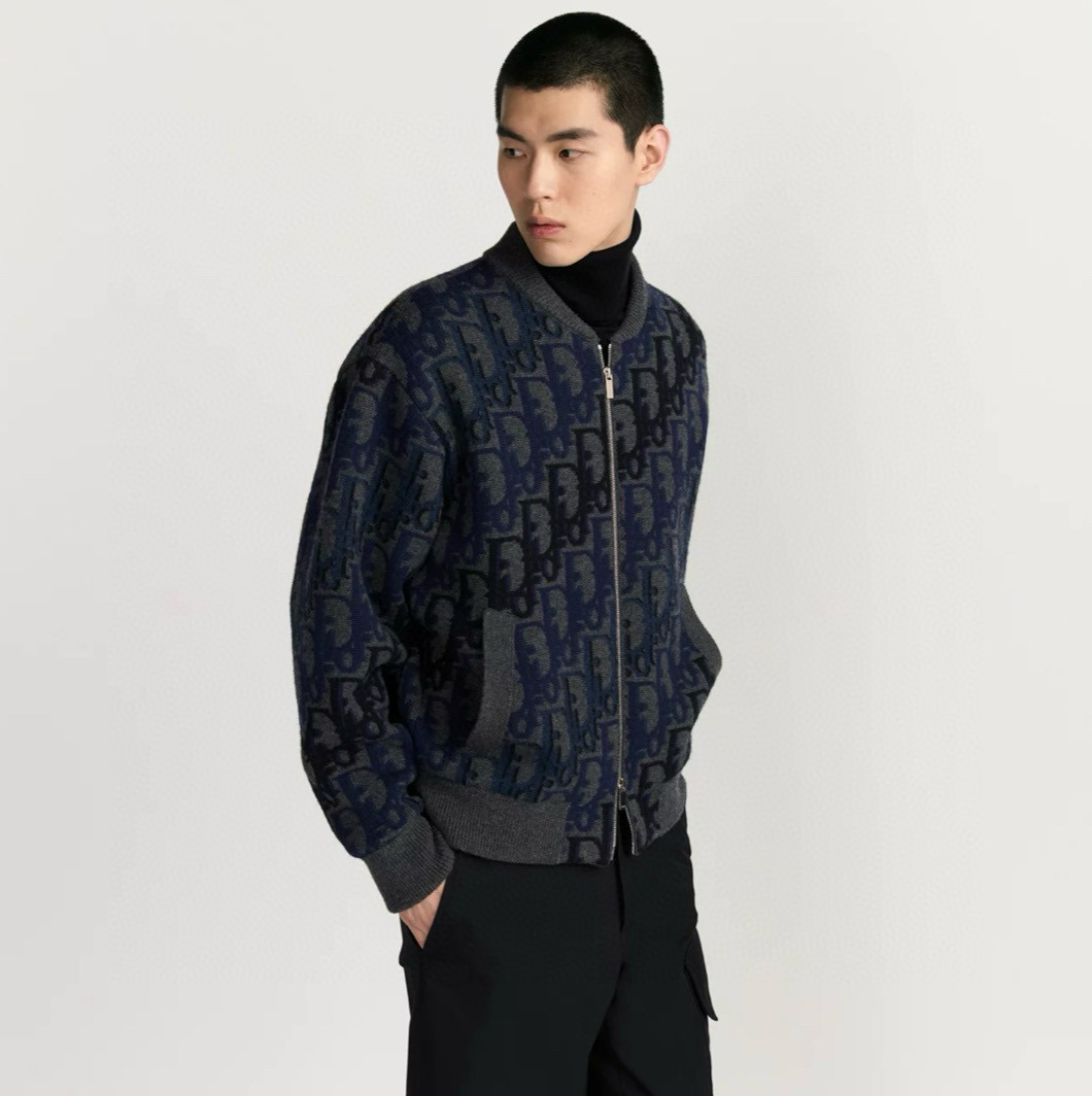 Dior 디올 오블리크 패턴 니트 블루 봄버 자켓 2