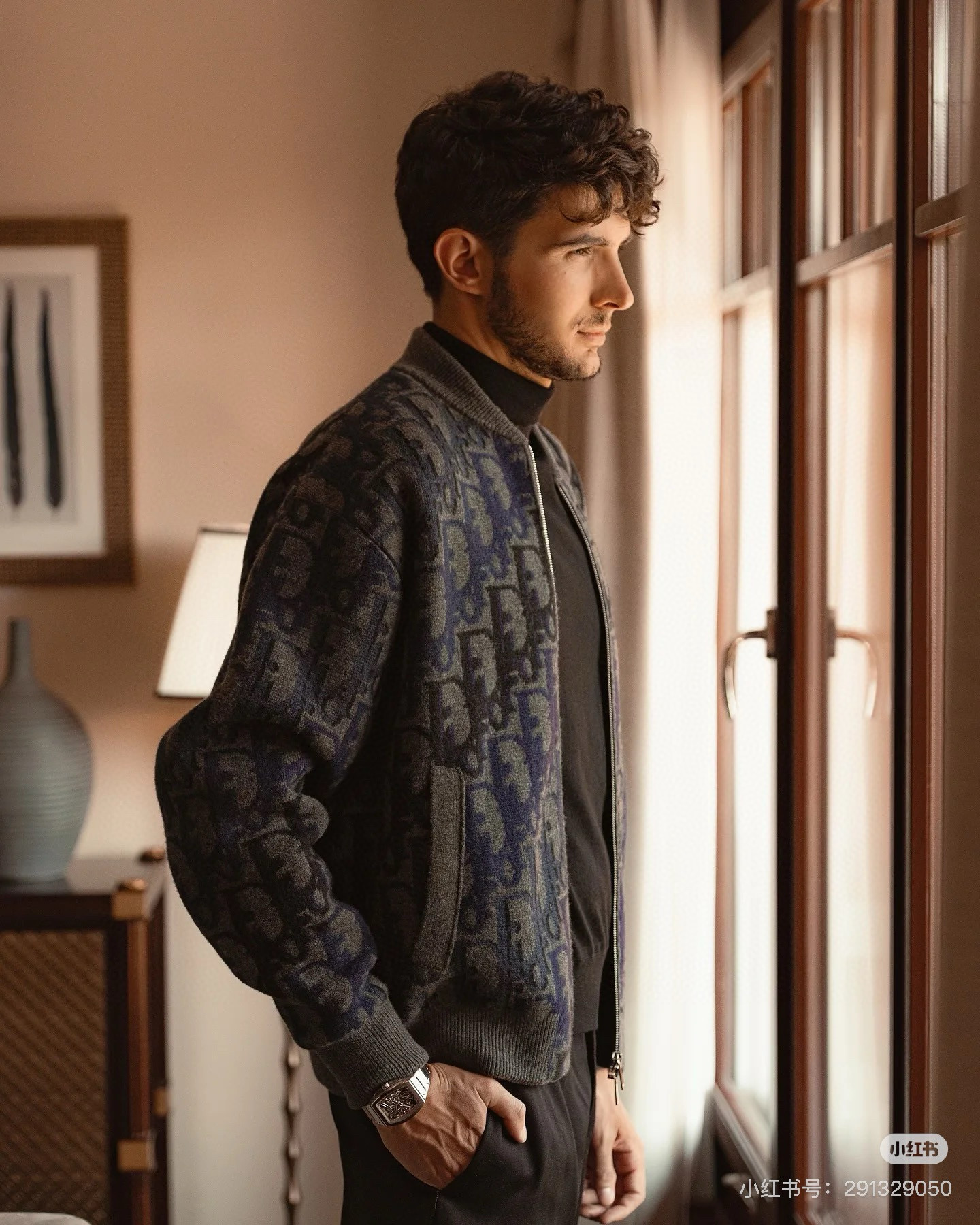 Dior 디올 오블리크 패턴 니트 블루 봄버 자켓 4