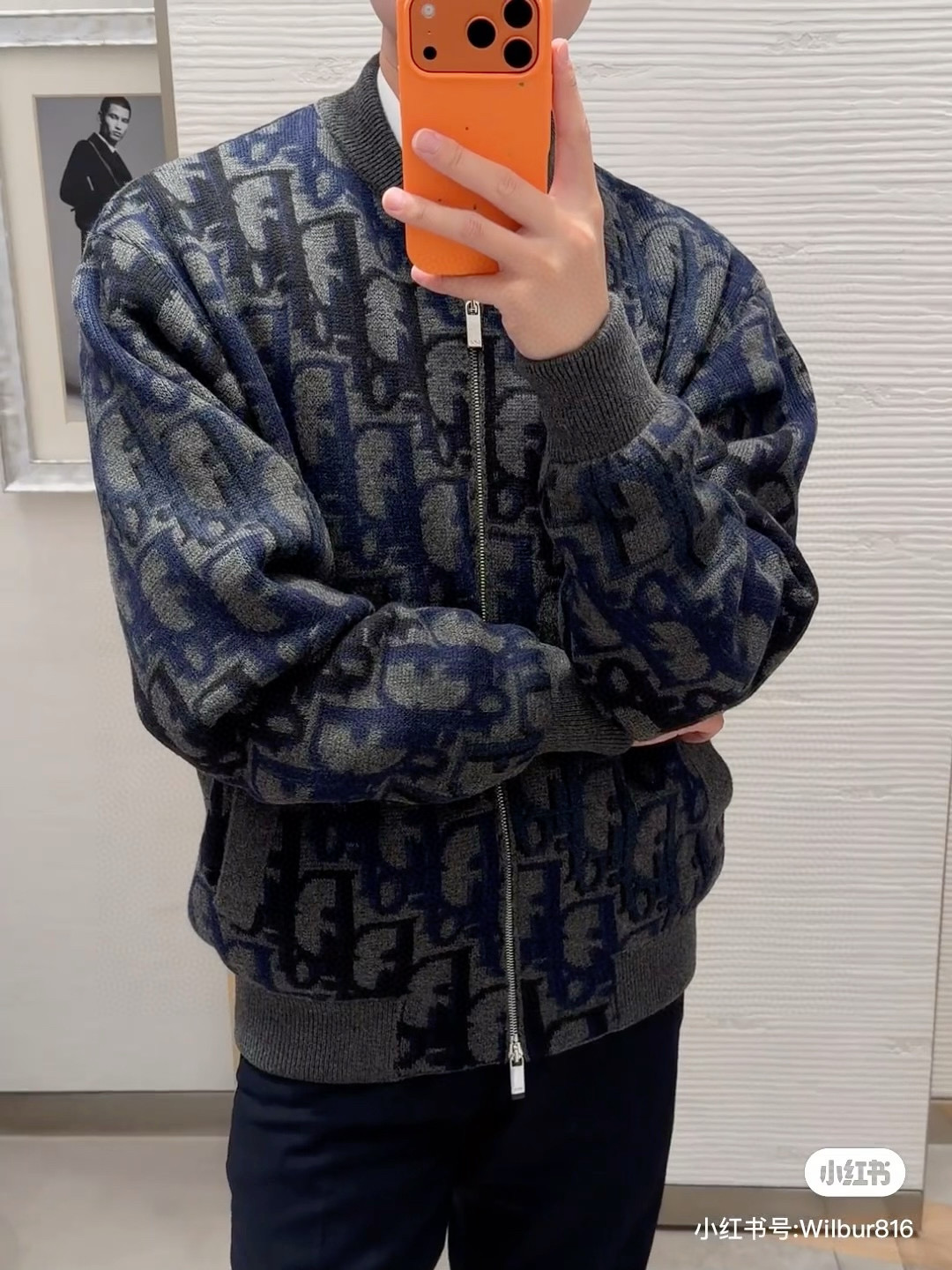 Dior 디올 오블리크 패턴 니트 블루 봄버 자켓 5