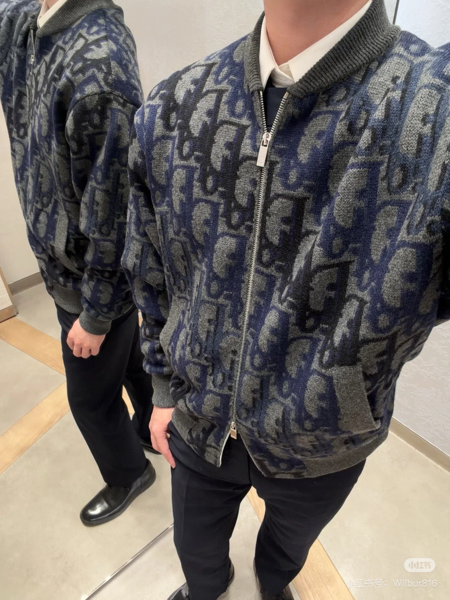 Dior 디올 오블리크 패턴 니트 블루 봄버 자켓 6